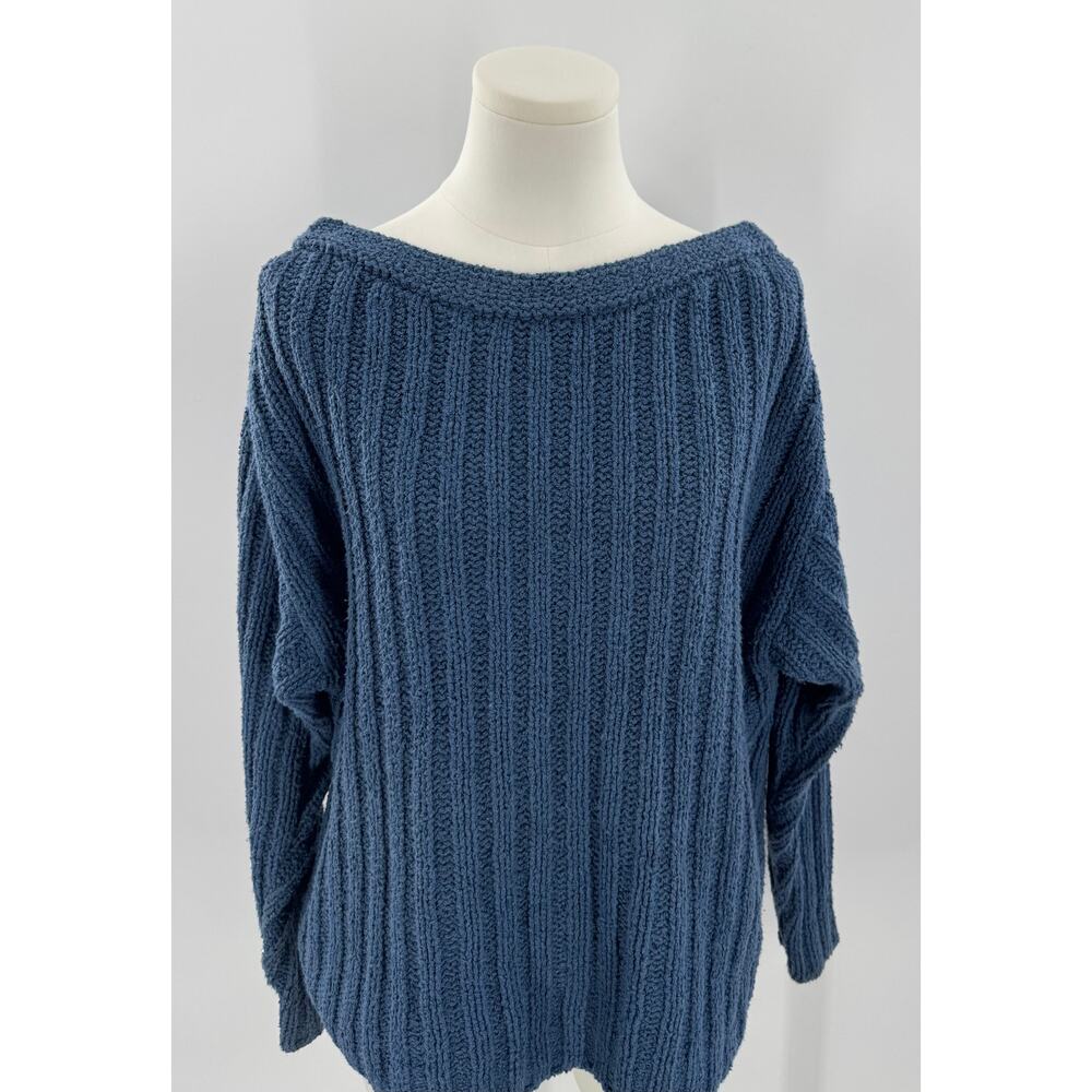 Mara Hoffman Navy Blue Organic Cotton Sweater Boat Neck Knit natural fiber Small